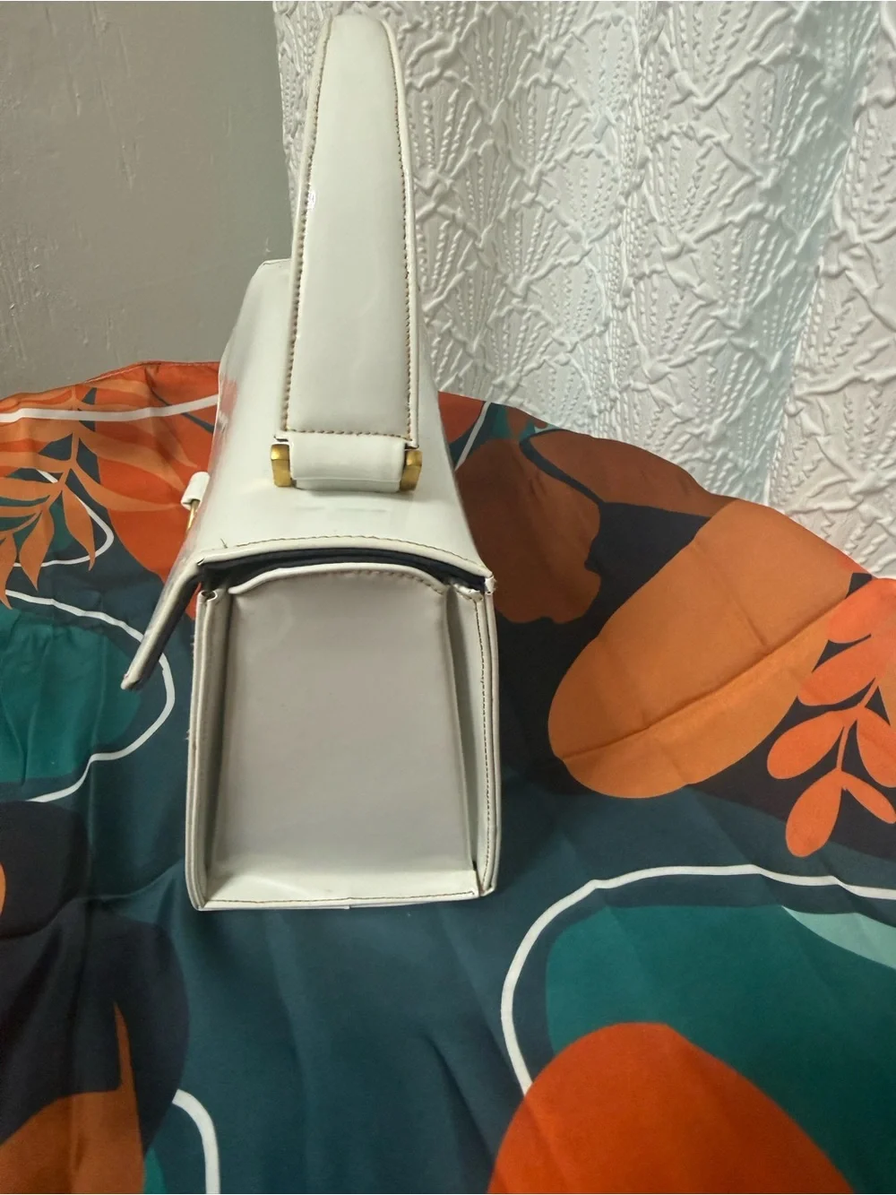 Classic White Patent Top-Handle Satchel with Gold Lock